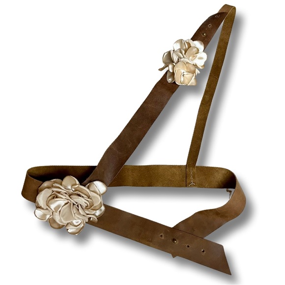 3D Flower Petal Asymmetrical Distressed Leather Suspender Belt w/ Dress Included